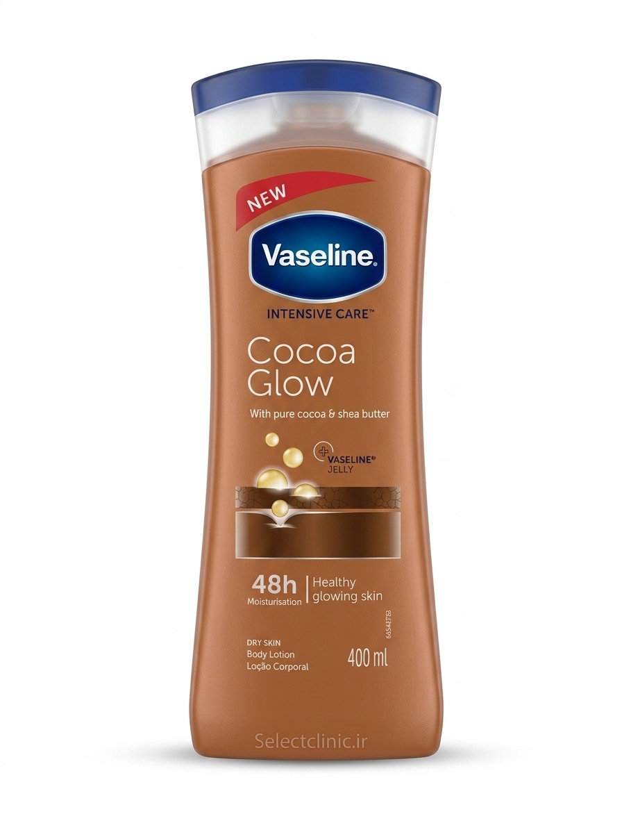 لوسیون بدن وازلین Cocoa Glow 400ml | آبرسان پوست خشک | سلکت کلینیک